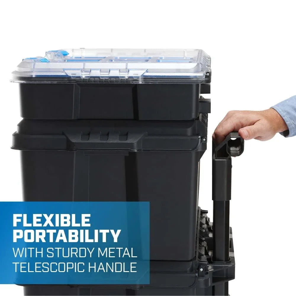 Stack System, Mobile Toolbox Storage and Organization, 3 Piece Resin Plastic Modular Toolbox System
