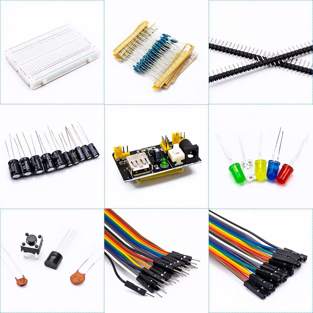 Electronic Fun Kit Bundle with Power Supply Module, Breadboard, Resistor, Capacitor, , Potentiometer