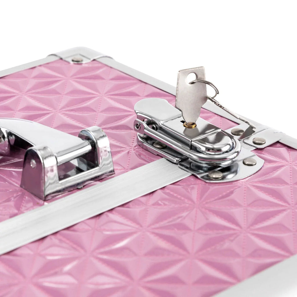 MIDUO Professional Makeup Trolley Lockable Nail Embroidery Hair Styling Tools Storage Box with Drawers Pink