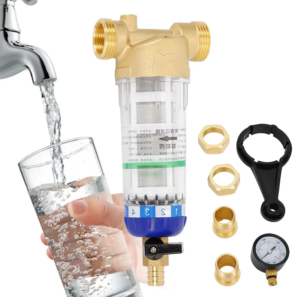 Reusable Spin Down Sediment Water Filter Home Water Filter Remove Sediment Sand Water Pipe Pre-filter 50℃ Water Filter