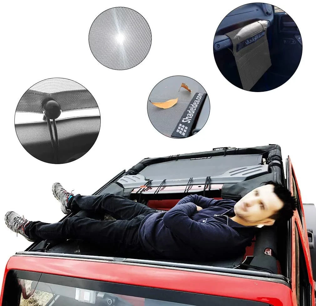 Shadeidea Jeep Wrangler Sunshade JKU Top Sun Shade JK Unlimited (2007-2018) 4-Door Front & Rear-Gray Mesh Screen Coating UV Blocker with Grab Bag-10 Years Warranty