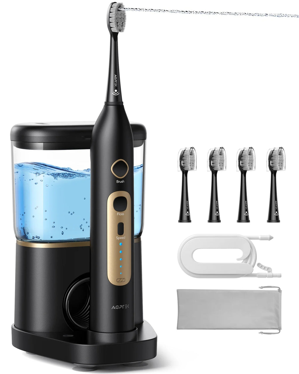 AGPTEK Water Flosser and Electric Toothbrush Combo, 2 in 1 Cordless Water Flosser & Sonic Toothbrush with 5 Levels Teeth, Gums, Braces - 14 Days Battery Life, 500ML, IPX7 Waterproof