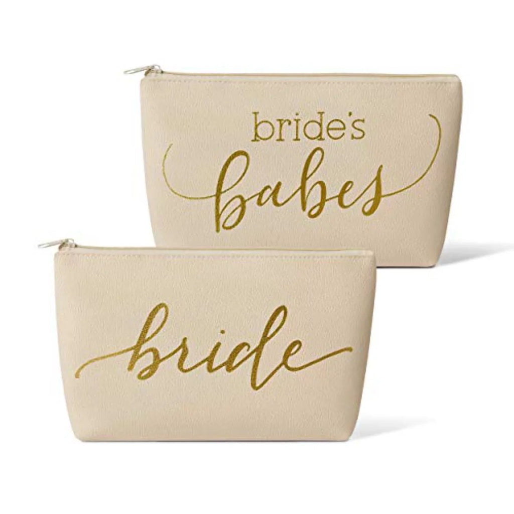11 Piece Set of Cream Beige Faux Leather Bride and Bridal Party Leather Makeup Bags Bachelorette Parties, Weddings, and Bridal Showers