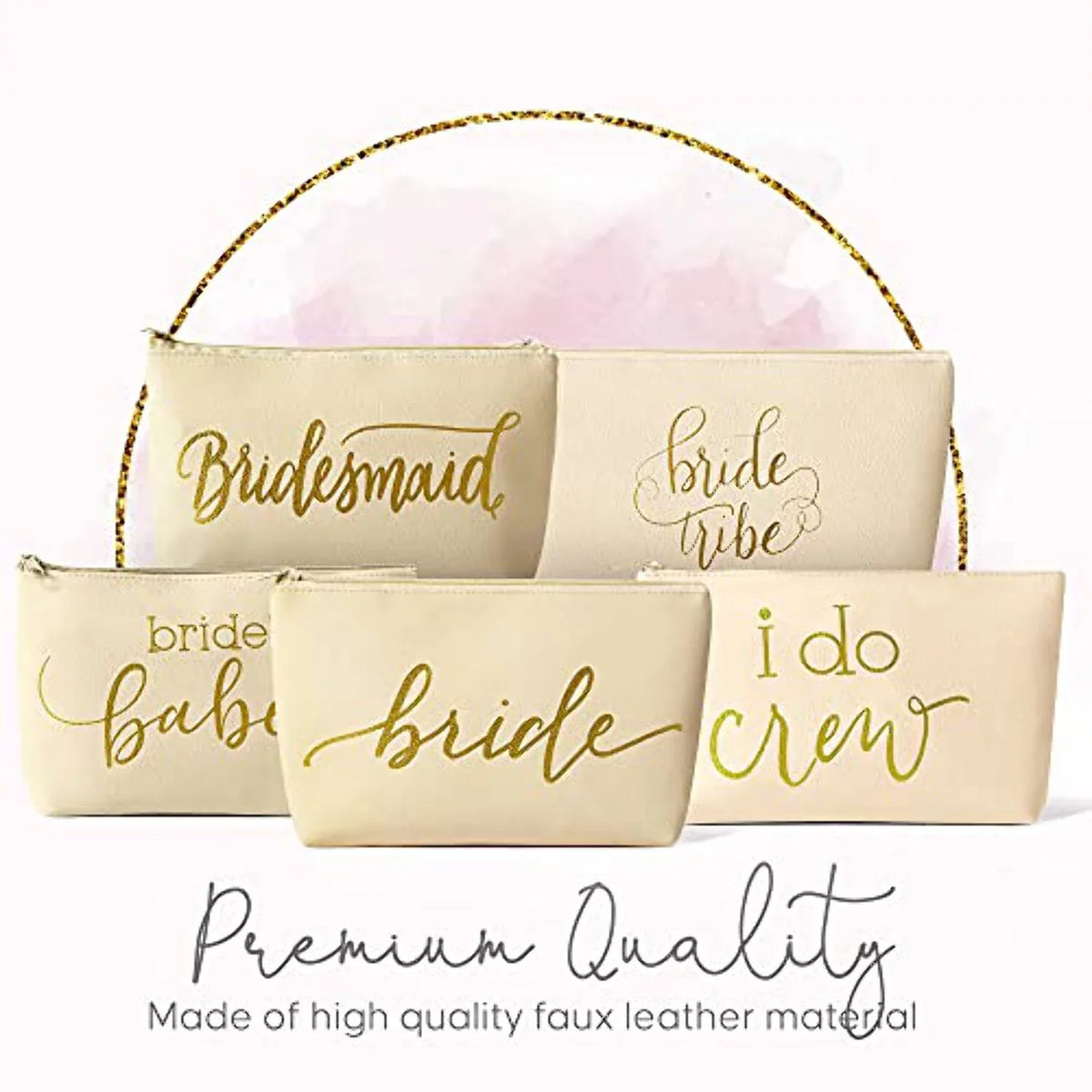 11 Piece Set of Cream Beige Faux Leather Bride and Bridal Party Leather Makeup Bags Bachelorette Parties, Weddings, and Bridal Showers