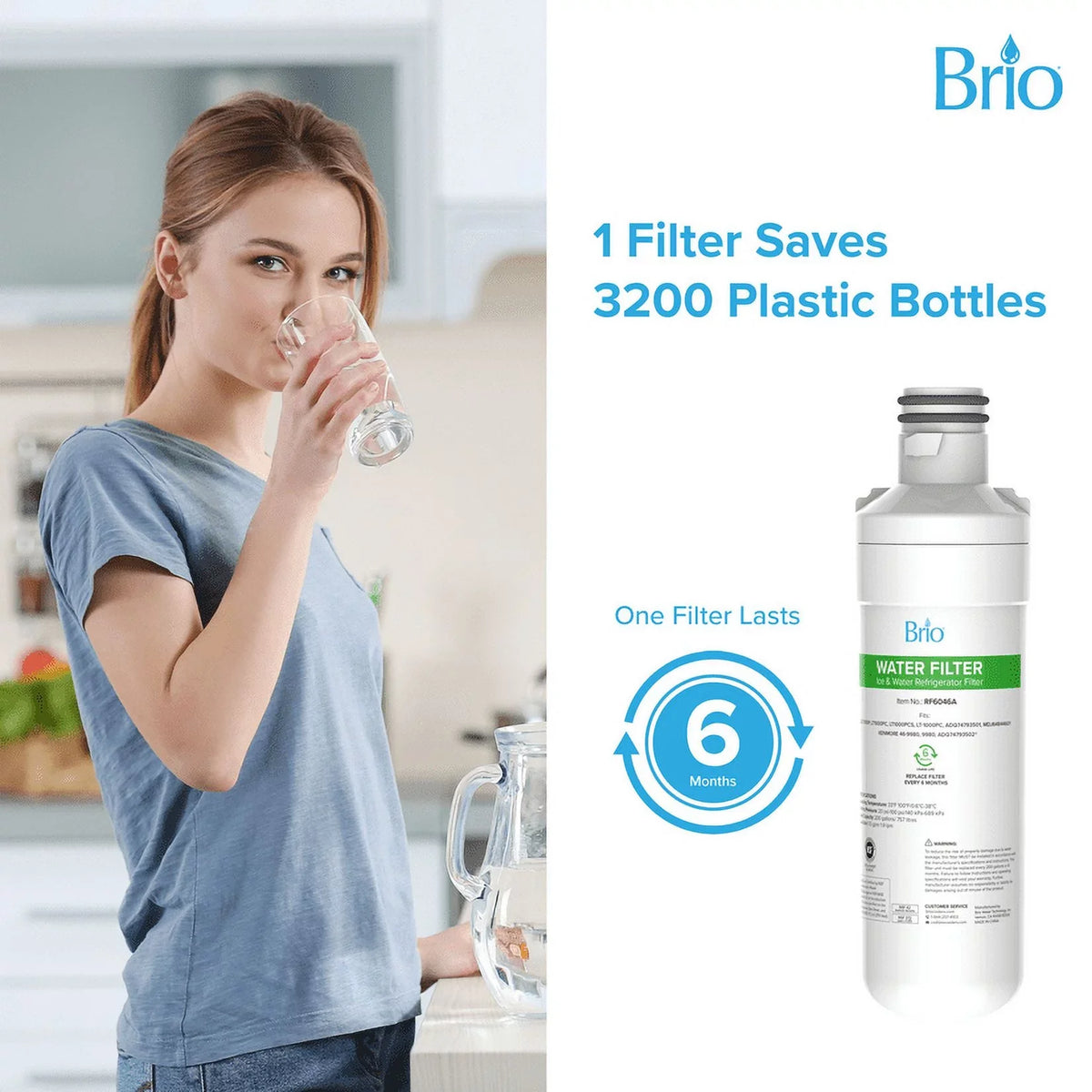 Brio Refrigerator Water Filter Replacement 3 Pack With LGLT1000P, LT1000PC, LT1000PCS, LT-1000PC