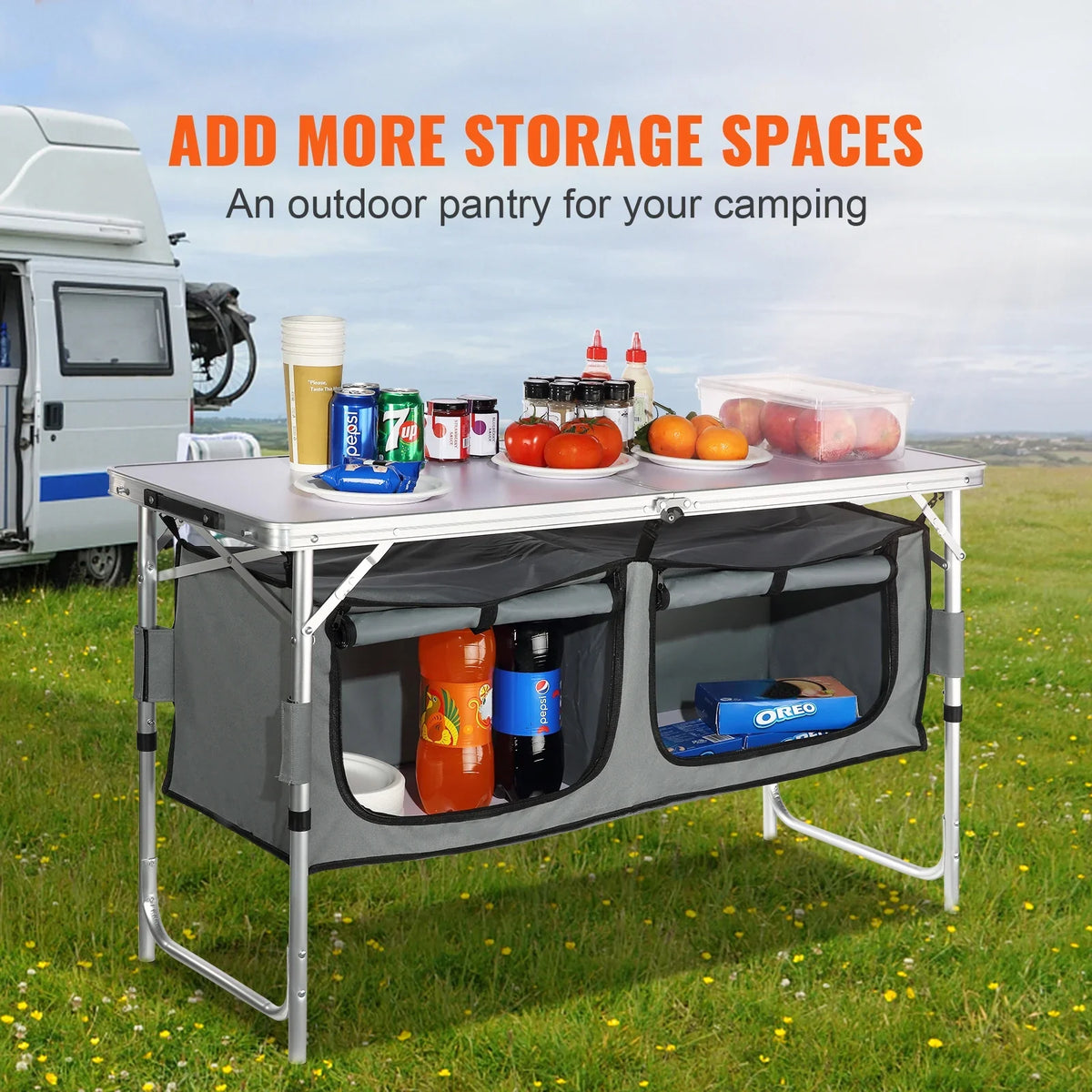 SKYSHALO Folding Portable Cook Station 3 Adjustable Heights Camping Kitchen Table